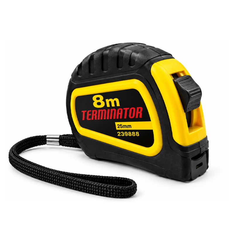 Flexómetro Terminator de 8m con protecciones de goma antiimpacto