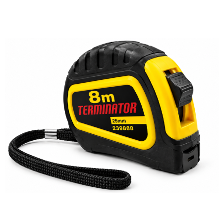 Flexómetro Terminator de 8m con protecciones de goma antiimpacto
