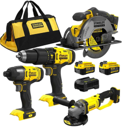 Kit STANLEY FatMax SFMCK469M2 (SFMCD711 + SFMCF800 + SFMCG400 + SFMCS500 + 2 x 4,0 Ah + cargador + bolsa XL)