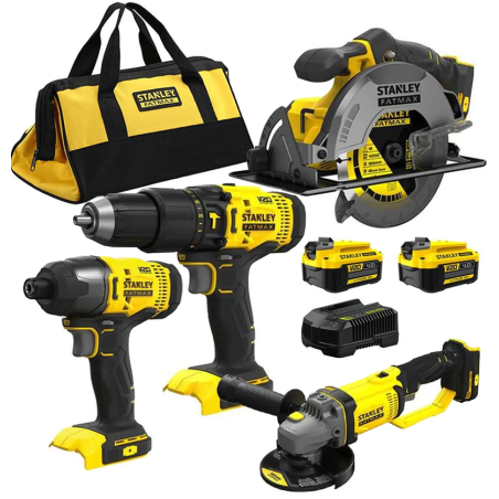 Kit STANLEY FatMax SFMCK469M2 (SFMCD711 + SFMCF800 + SFMCG400 + SFMCS500 + 2 x 4,0 Ah + cargador + bolsa XL)