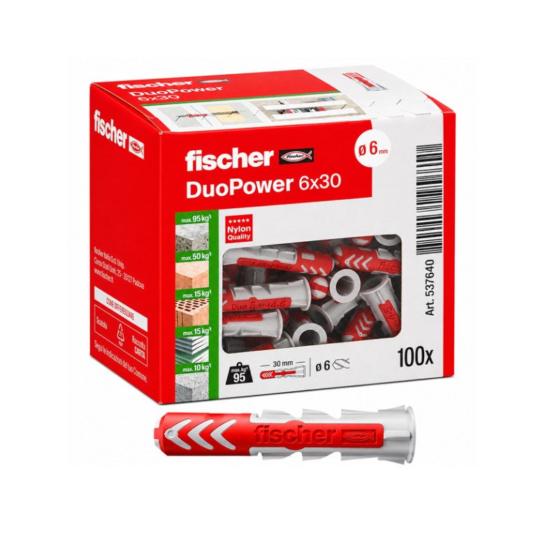 Fischer 100x Tasselli DuoPower, 6 x 30 mm