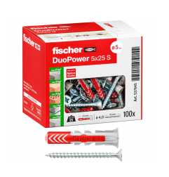 Fischer 100x Tasselli con Vite DuoPower 5 x 25 mm S