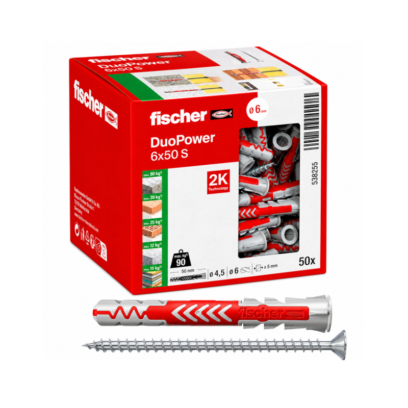 Fischer 50 Tasselli Lunghi Duopower con Vite 6x50 mm S Fischer 50 Tasselli Lunghi Duopower con Vite 6x50 mm S